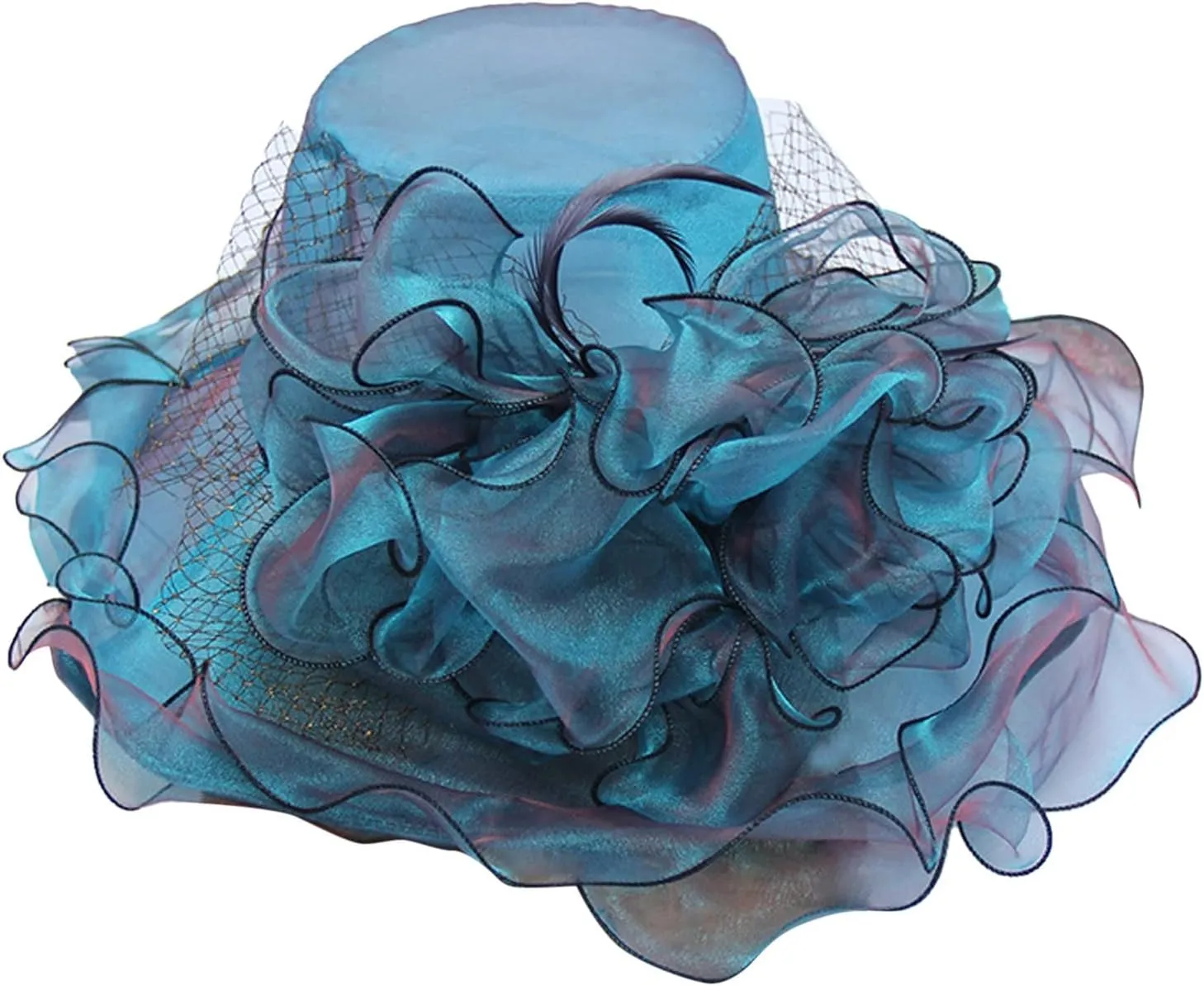 Women Flower-Organza Derby-Hat Polka-Dots-Brim Kentucky-Sun-Hat Tea-Party-Elegant-Hat-Church-Fascinator