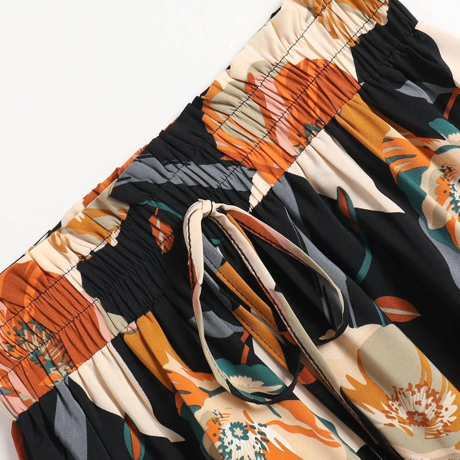 Women Flowy Boho Maxi Skirt Elastic High Waist A Line Pleated Tiered Floral Ruffle Trendy Summer Casual Beach Skirts