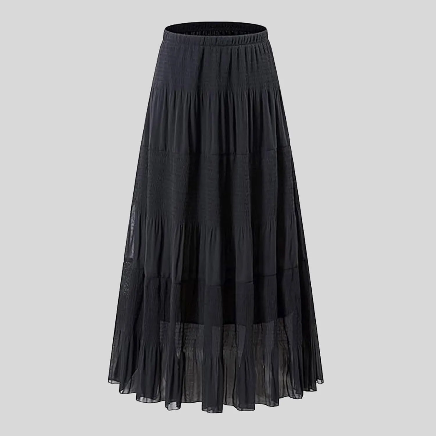 Women Flowy Boho Maxi Skirt Elastic High Waist A Line Pleated Tiered Floral Ruffle Trendy Summer Casual Beach Skirts