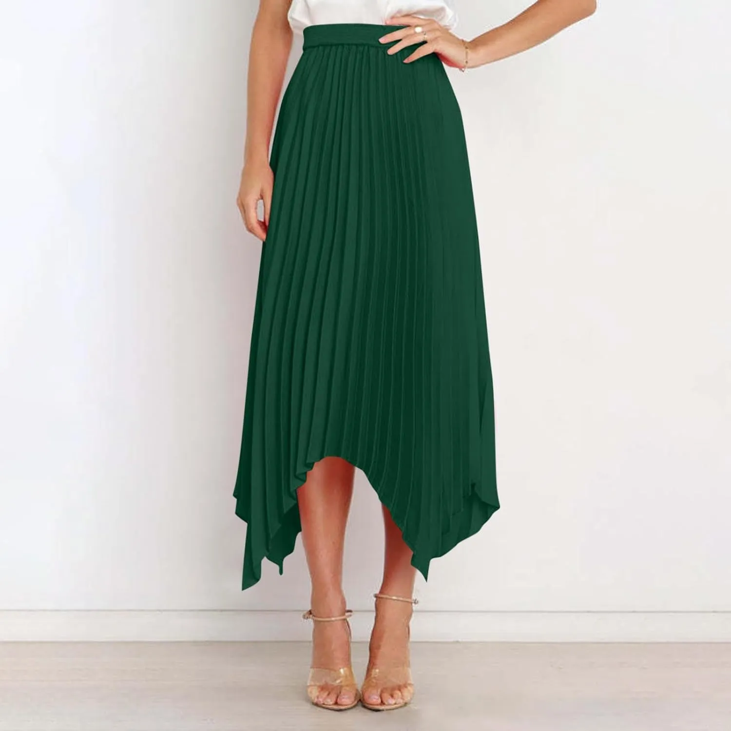 Women High Waisted Flowy Skirts A-line Long Maxi Skirt Casual Summer Pleated Skirts Asymmetrical Skirt Travel Outfit