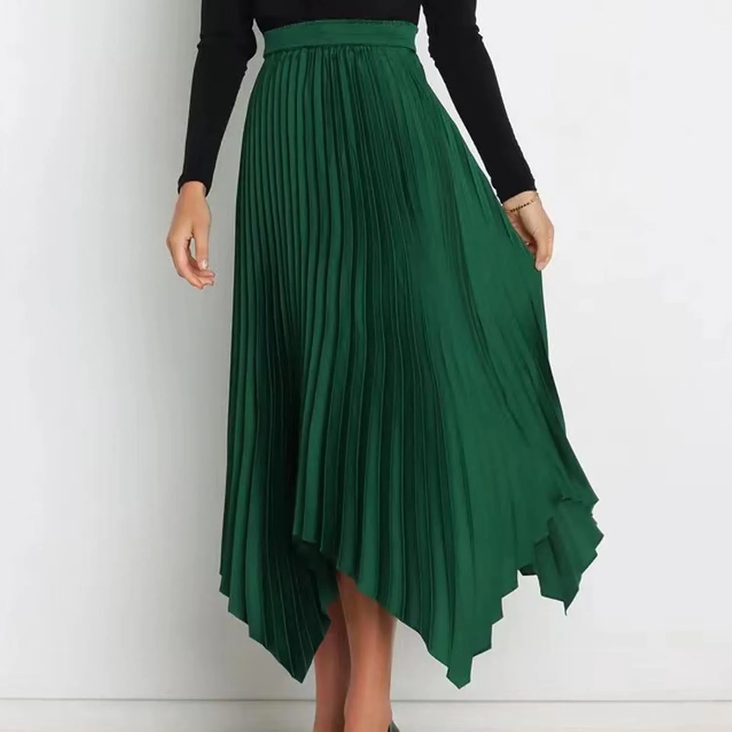 Women High Waisted Flowy Skirts A-line Long Maxi Skirt Casual Summer Pleated Skirts Asymmetrical Skirt Travel Outfit