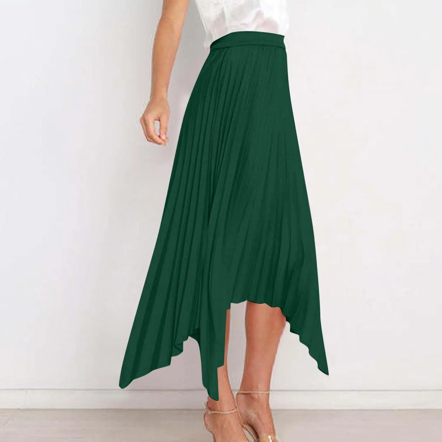 Women High Waisted Flowy Skirts A-line Long Maxi Skirt Casual Summer Pleated Skirts Asymmetrical Skirt Travel Outfit