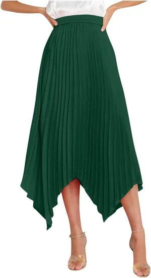 Women High Waisted Flowy Skirts A-line Long Maxi Skirt Casual Summer Pleated Skirts Asymmetrical Skirt Travel Outfit