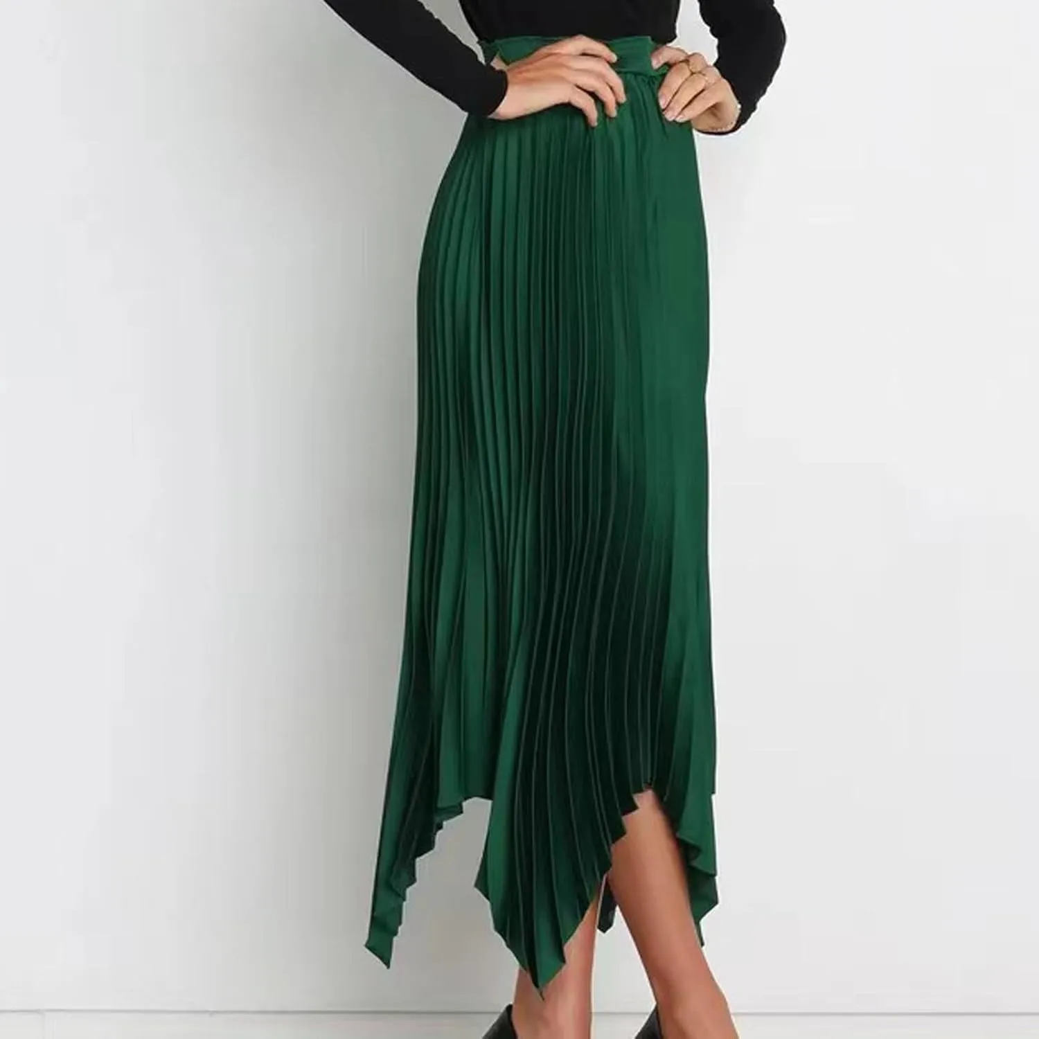 Women High Waisted Flowy Skirts A-line Long Maxi Skirt Casual Summer Pleated Skirts Asymmetrical Skirt Travel Outfit