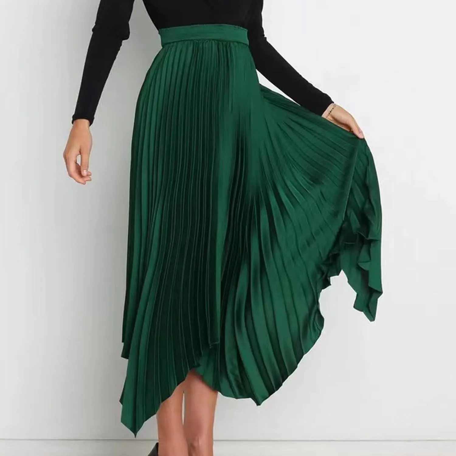 Women High Waisted Flowy Skirts A-line Long Maxi Skirt Casual Summer Pleated Skirts Asymmetrical Skirt Travel Outfit