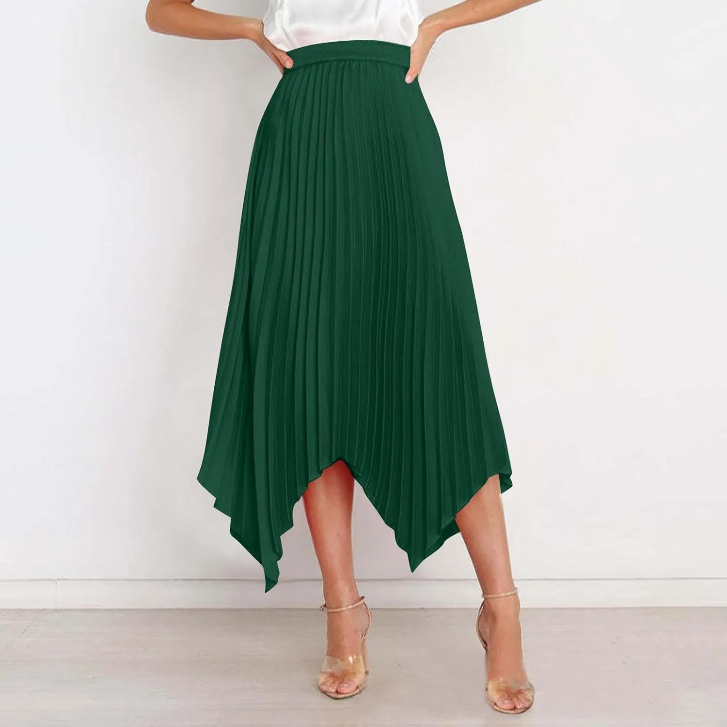 Women High Waisted Flowy Skirts A-line Long Maxi Skirt Casual Summer Pleated Skirts Asymmetrical Skirt Travel Outfit