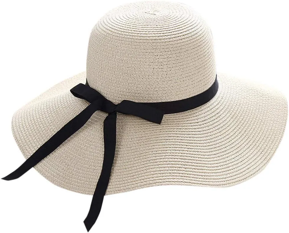 Women Ladies Floppy Beach Sun Foldable Cap New Summer Wide Brim Straw Hat Bucket Cap for Beach Fishing Hiking