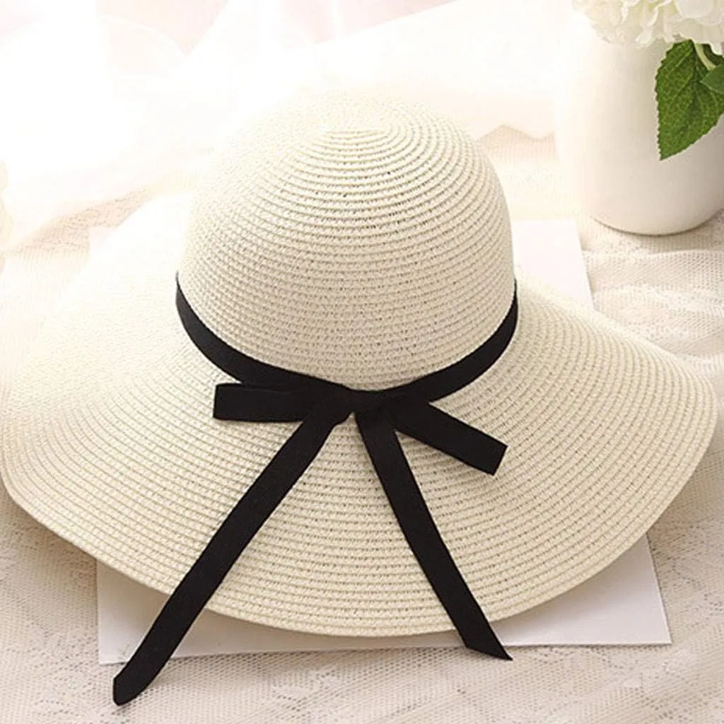 Women Ladies Floppy Beach Sun Foldable Cap New Summer Wide Brim Straw Hat Bucket Cap for Beach Fishing Hiking
