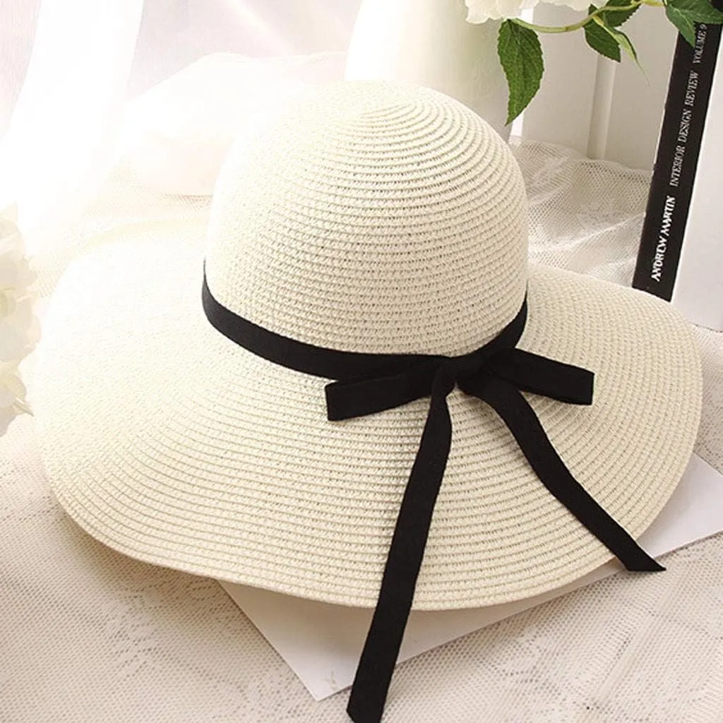 Women Ladies Floppy Beach Sun Foldable Cap New Summer Wide Brim Straw Hat Bucket Cap for Beach Fishing Hiking