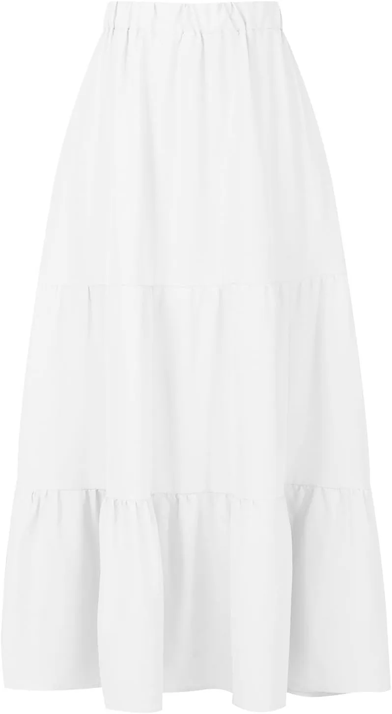 Women Maxi Boho Skirts Summer Trendy Beach Long Skirt Tiered Flowy Ruffle Skirts Casual Vacation Skirt with Pocket
