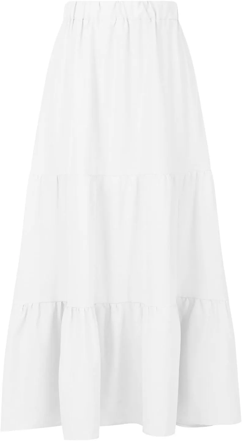 Women Maxi Boho Skirts Summer Trendy Beach Long Skirt Tiered Flowy Ruffle Skirts Casual Vacation Skirt with Pocket