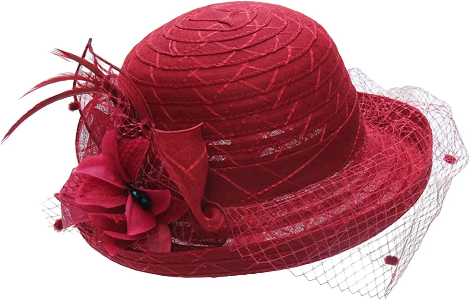 Women Organza Hat Church Cap Hats 𝙲ocktail Tea Party Wedding Bridal Flower Hat with Wide Brim