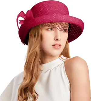 Women Organza Hat Church Cap Hats 𝙲ocktail Tea Party Wedding Bridal Flower Hat with Wide Brim