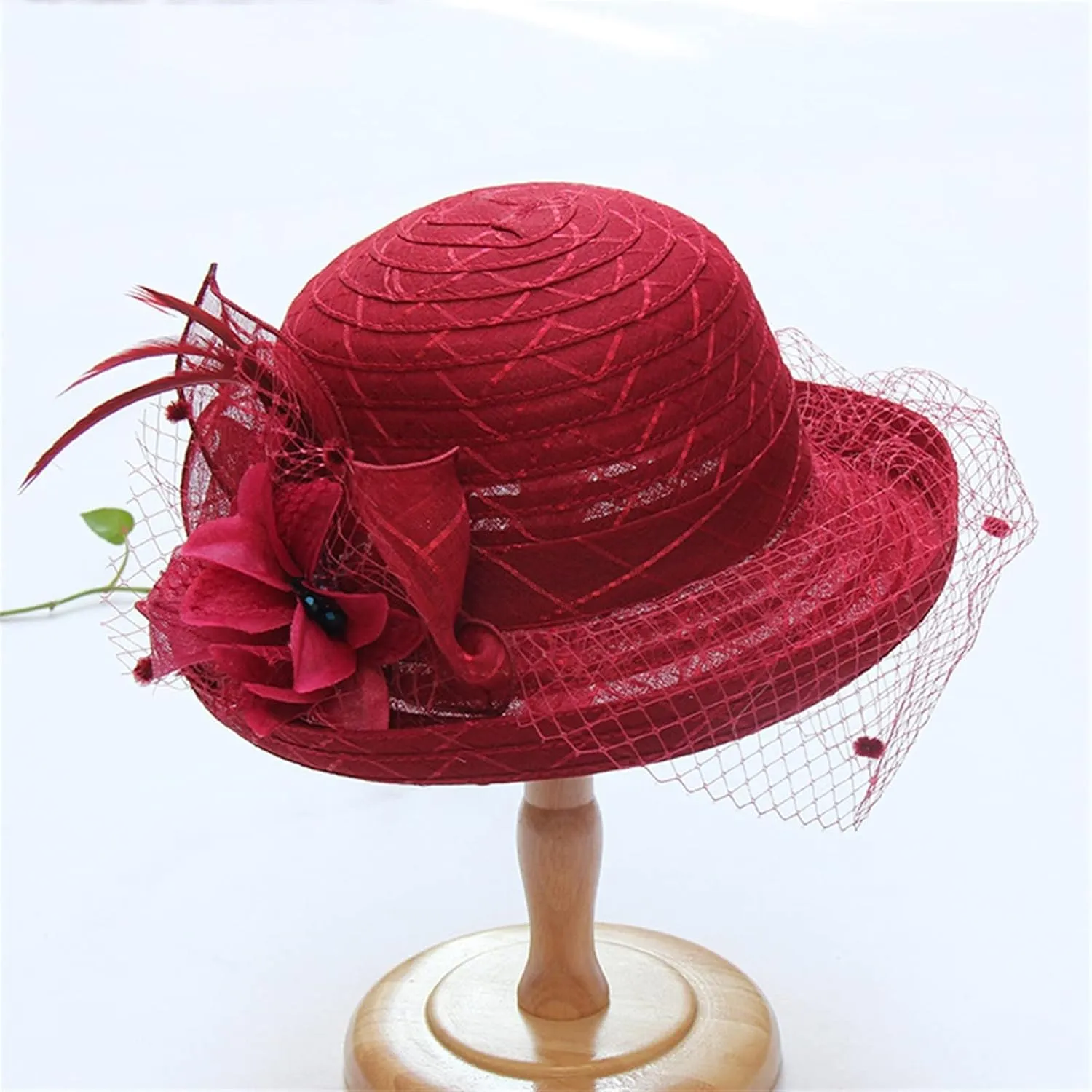 Women Organza Hat Church Cap Hats 𝙲ocktail Tea Party Wedding Bridal Flower Hat with Wide Brim