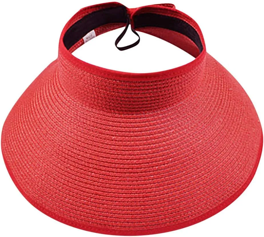 Women Visor Straw Visor Hat with Large Brim Outdoor Sport Sun Hat Sun Cap UV-Protection Summer Visor Foldable Caps