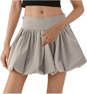 Women Y2K Bubble Skirt High Waist Ruffle Hem A Line Pleated Mini Short Skirt Cute Puffy Short Skirts Streetwear