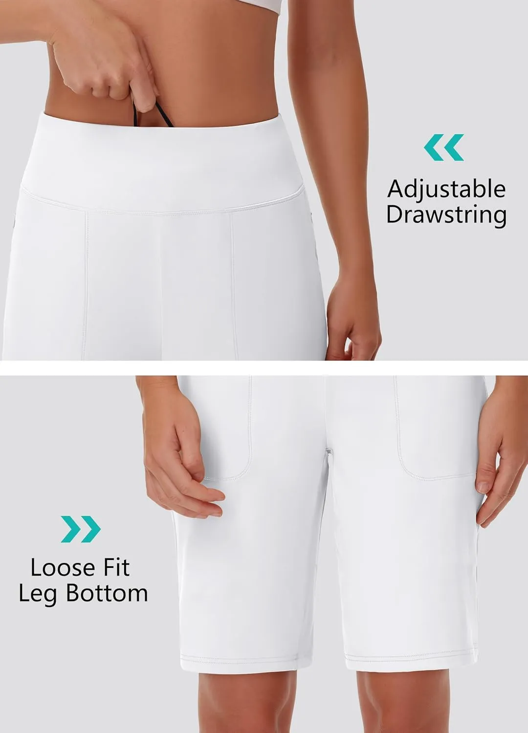 Womens' 9" Bermuda Short with Zipper Pockets High Waisted Stretch Pickleball Athletic Workout Running Casual Long Short