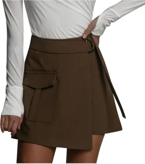 Women's Cargo Skirt Asymmetrical Slit High Waist Wrap Mini Skirt Bodycon Stretchy A-line Skirt with Adjustable Belt