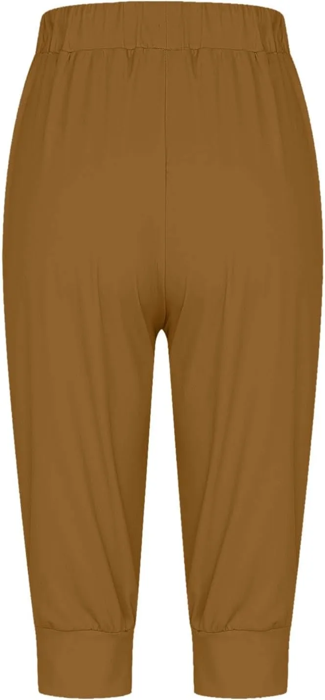 Women's Casual Elastic Waist Drawstring Pants Home Office Outdoor Stylish Ankle Trousers Slim Fit Cuffed Lounge Pants