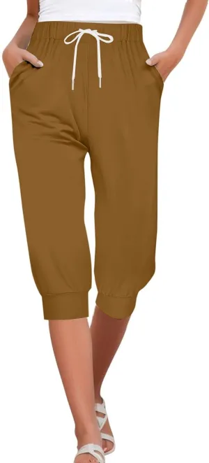 Women's Casual Elastic Waist Drawstring Pants Home Office Outdoor Stylish Ankle Trousers Slim Fit Cuffed Lounge Pants