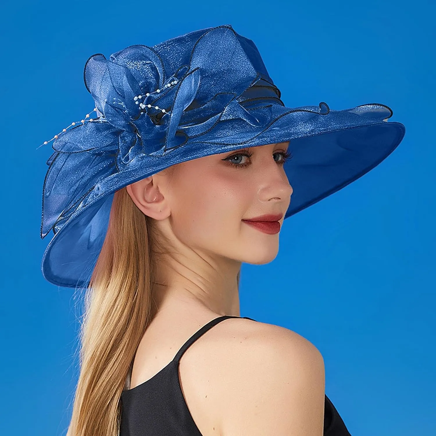 Womens Church Kentuck𝚢-Derby Hat Wide Brim Tea Party Wedding Cap Fascinators Dress Party Wedding Holiday