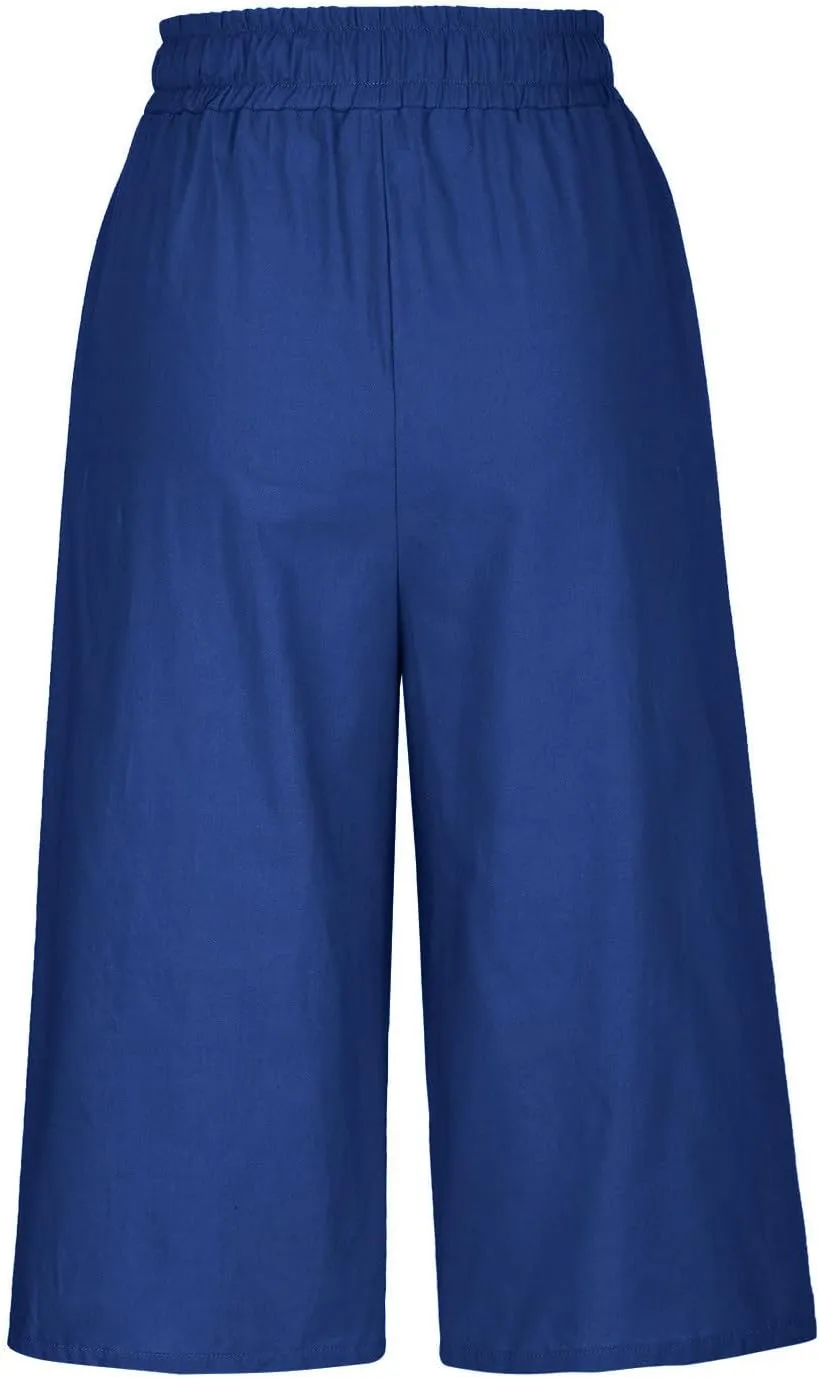 Women's Cotton Linen Drawstring Pant Solid High Elastic Capris Trouser Stretch Cropped Summer Casual Sweatpant