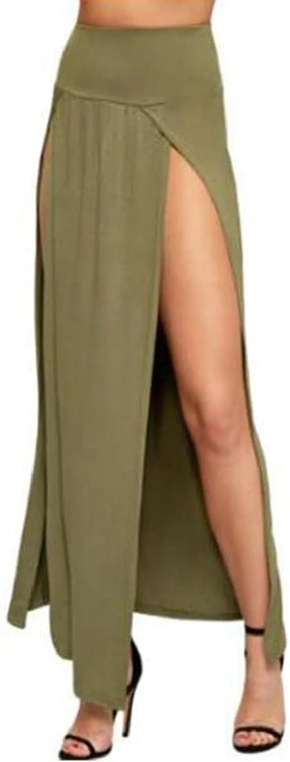 Womens Double Split Maxi Long Skirt Ladies Plain Basic Two Side Slit 4 22 Toddler Girls Skirt Pack