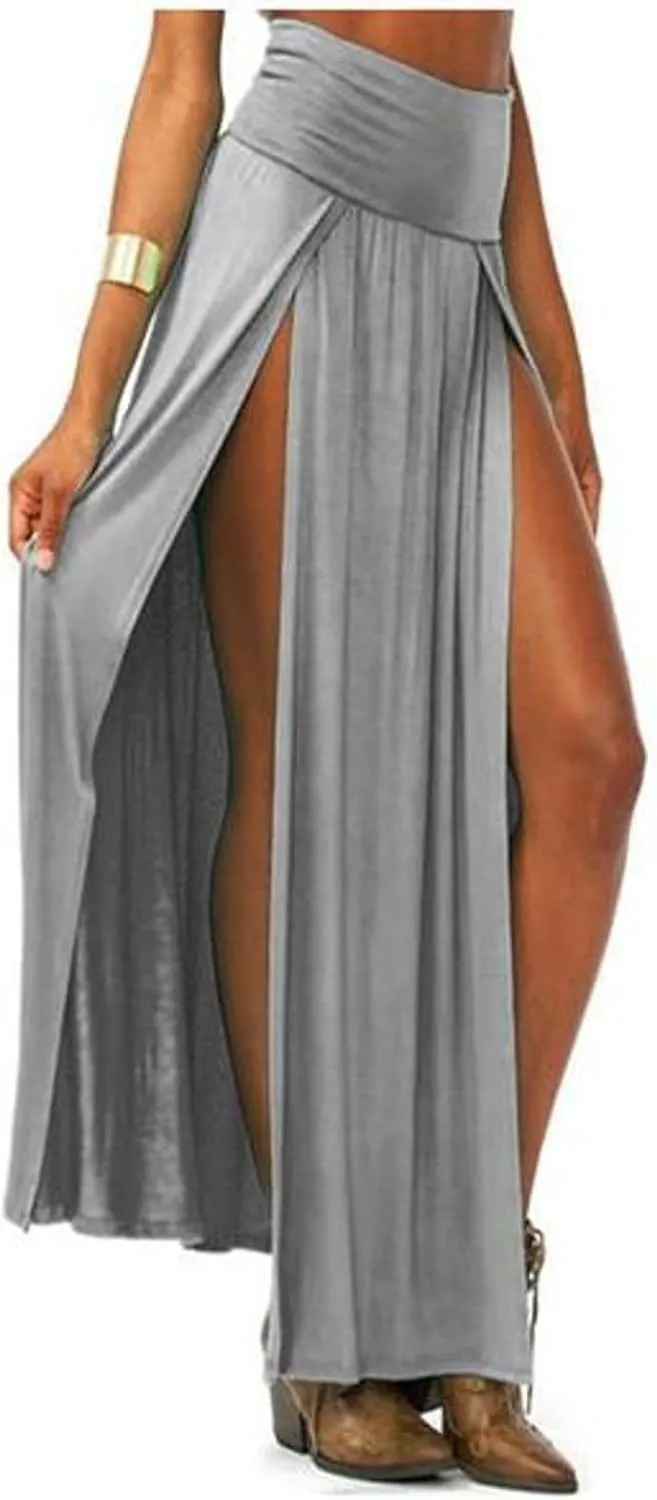 Womens Double Split Maxi Long Skirt Ladies Plain Basic Two Side Slit 4 22 Toddler Girls Skirt Pack