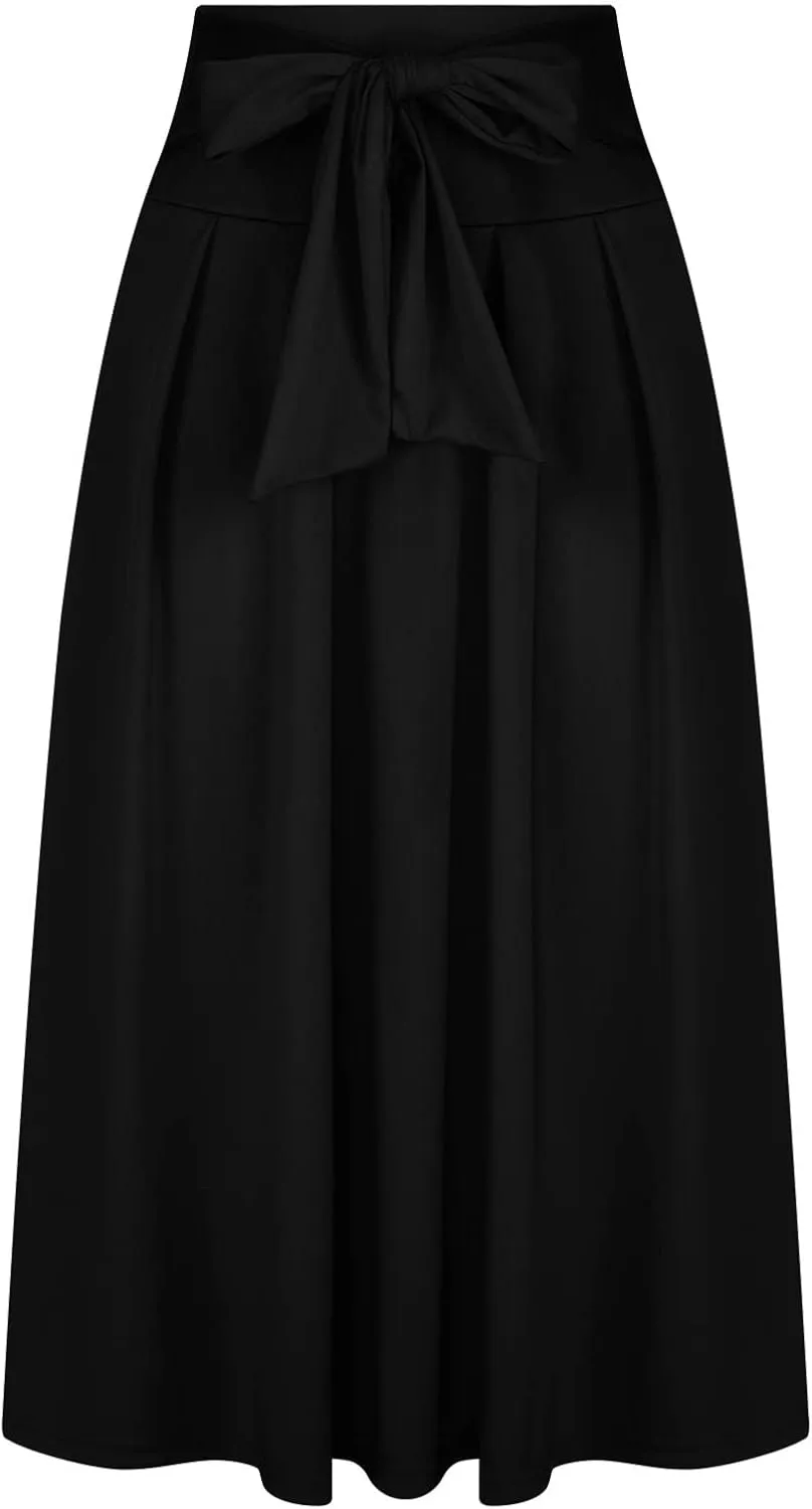 Women's Elegant High Waist Maxi Skirt Tie Front Pleated A-Line Skirts Loose Fit Flowy Dressy Skirt Summer Maxi Skirt