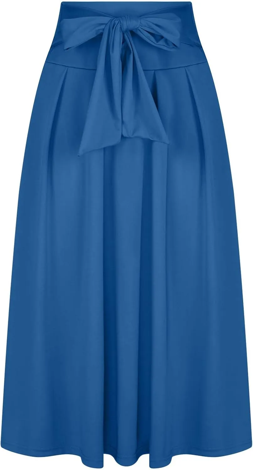 Women's Elegant High Waist Maxi Skirt Tie Front Pleated A-Line Skirts Loose Fit Flowy Dressy Skirt Summer Maxi Skirt