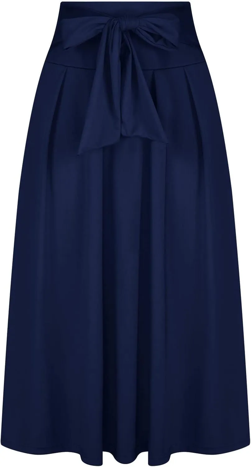 Women's Elegant High Waist Maxi Skirt Tie Front Pleated A-Line Skirts Loose Fit Flowy Dressy Skirt Summer Maxi Skirt