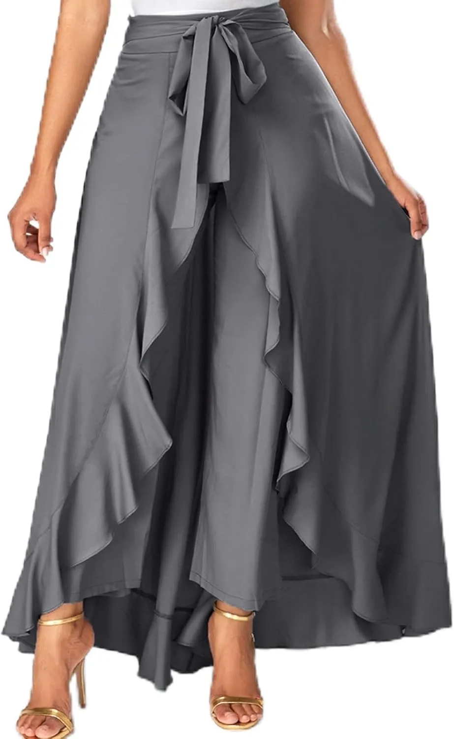 Women's Elegant High Waisted Side Slit Irregular Maxi Skirts Plus Size Stretchy Pleated Summer Prom Party Skirt