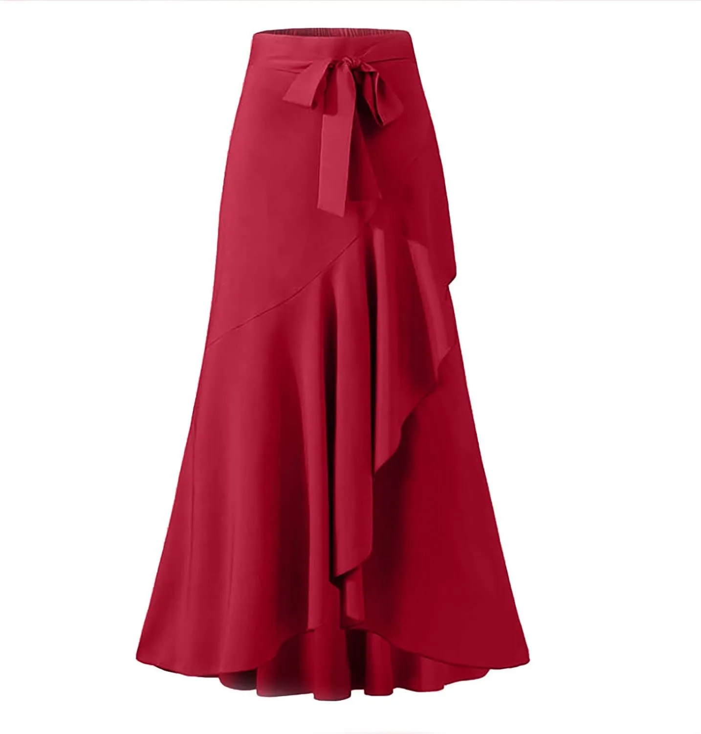 Women's Elegant High Waisted Side Slit Irregular Maxi Skirts Plus Size Stretchy Pleated Summer Prom Party Skirt