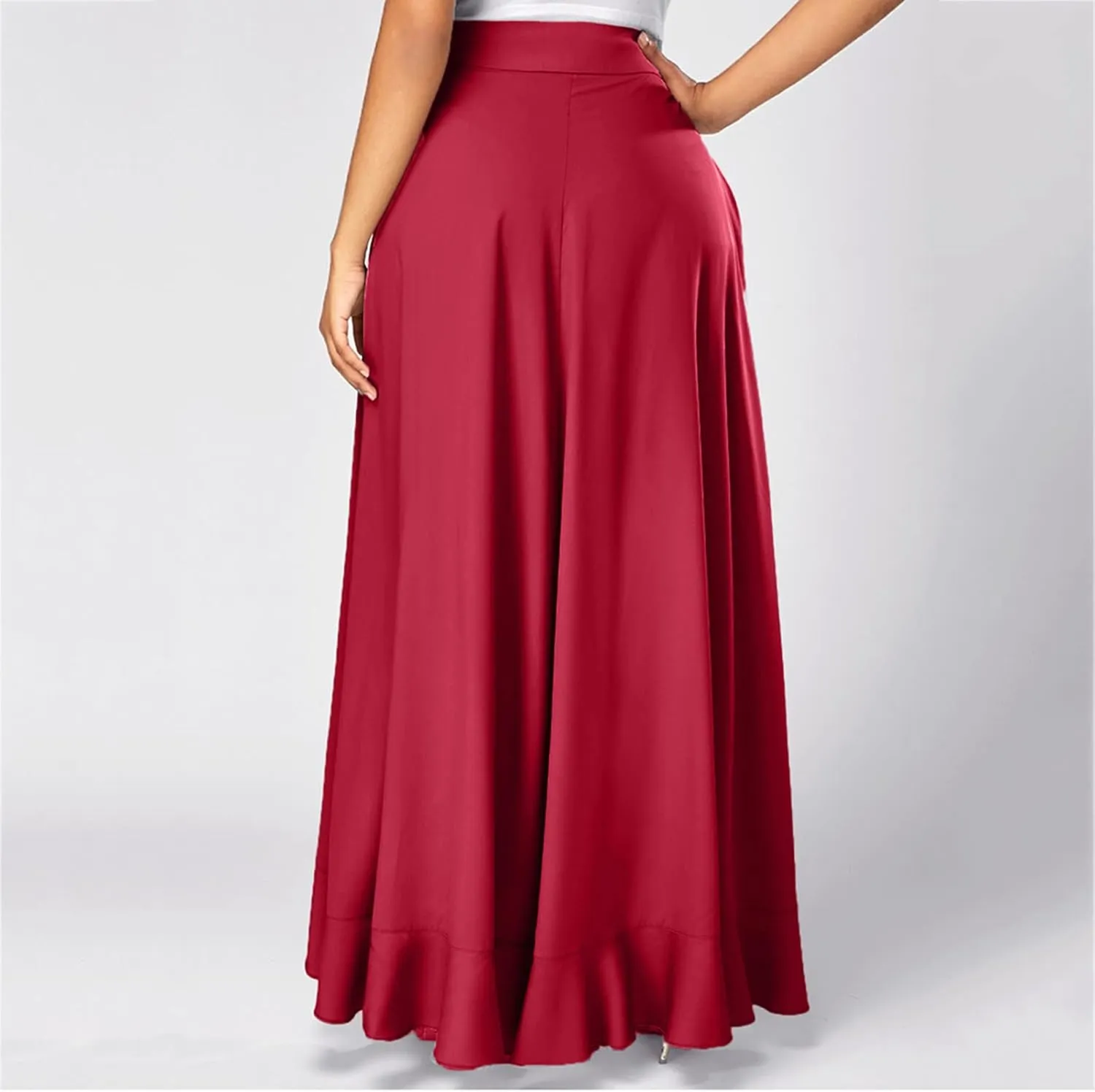 Women's Elegant High Waisted Side Slit Irregular Maxi Skirts Plus Size Stretchy Pleated Summer Prom Party Skirt