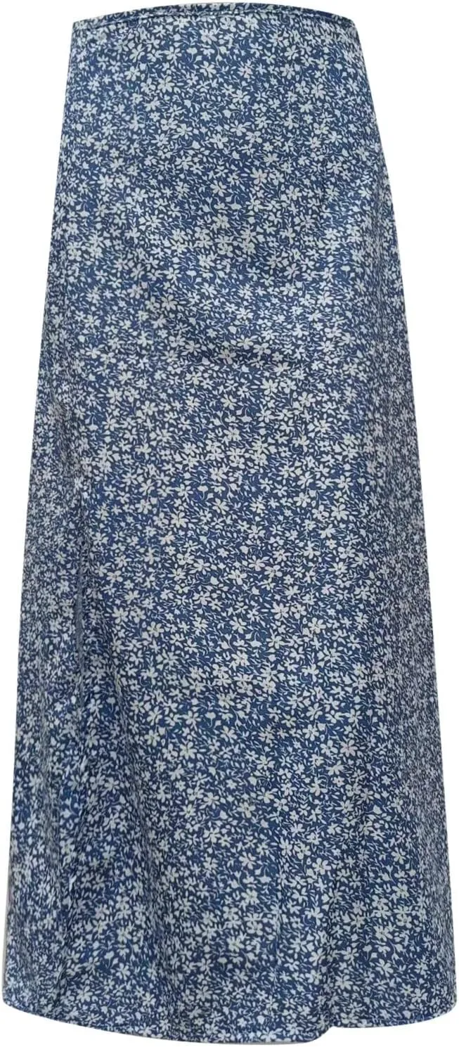 Womens Floral Maxi Skirt Boho Side Slit Flowy Summer Long Skirts Comfy High Waist Beach Print A-Line Skirts 2025