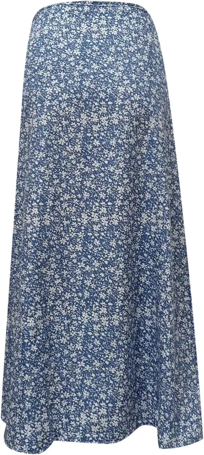 Womens Floral Maxi Skirt Boho Side Slit Flowy Summer Long Skirts Comfy High Waist Beach Print A-Line Skirts 2025