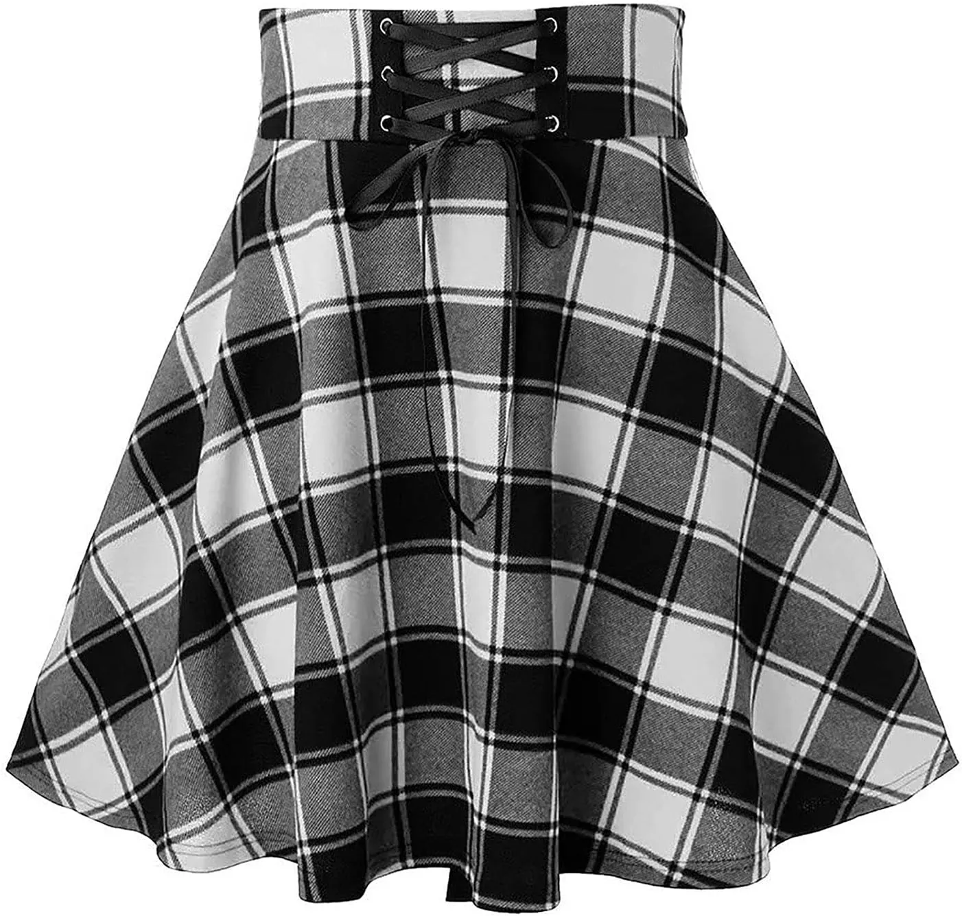 Womens Gothic Skirts Plaid Mini Skirt A Line Pleated Skirt Lace Up Steampunk Skirt Vintage Flared Skirt Short Skirts