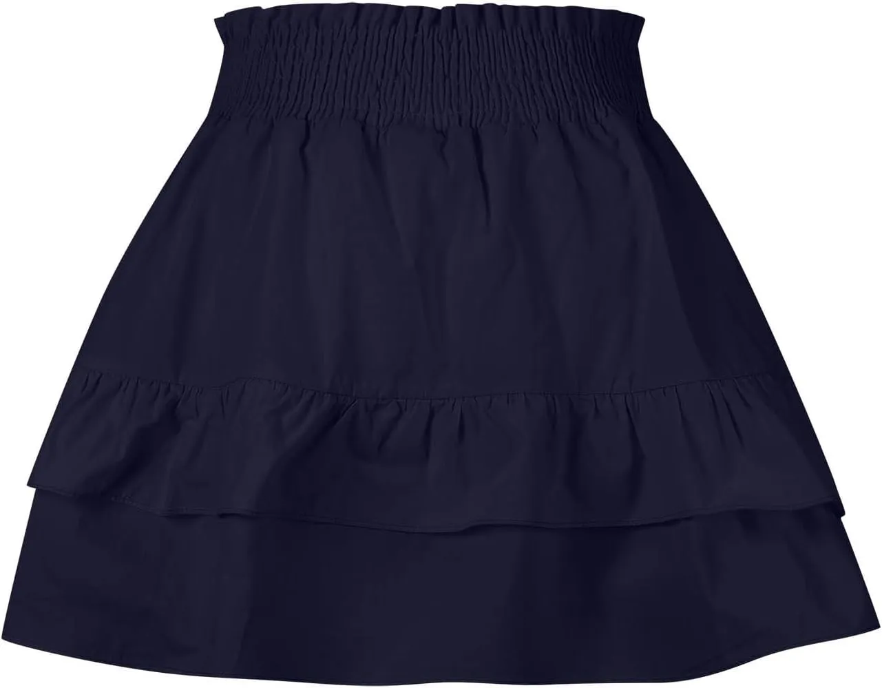 Womens High Waist Ruffle Mini Skirt Cute Tiered Short Skirt Causal Pleated Flowy Skirts Beach Vacation Flowy Skirt