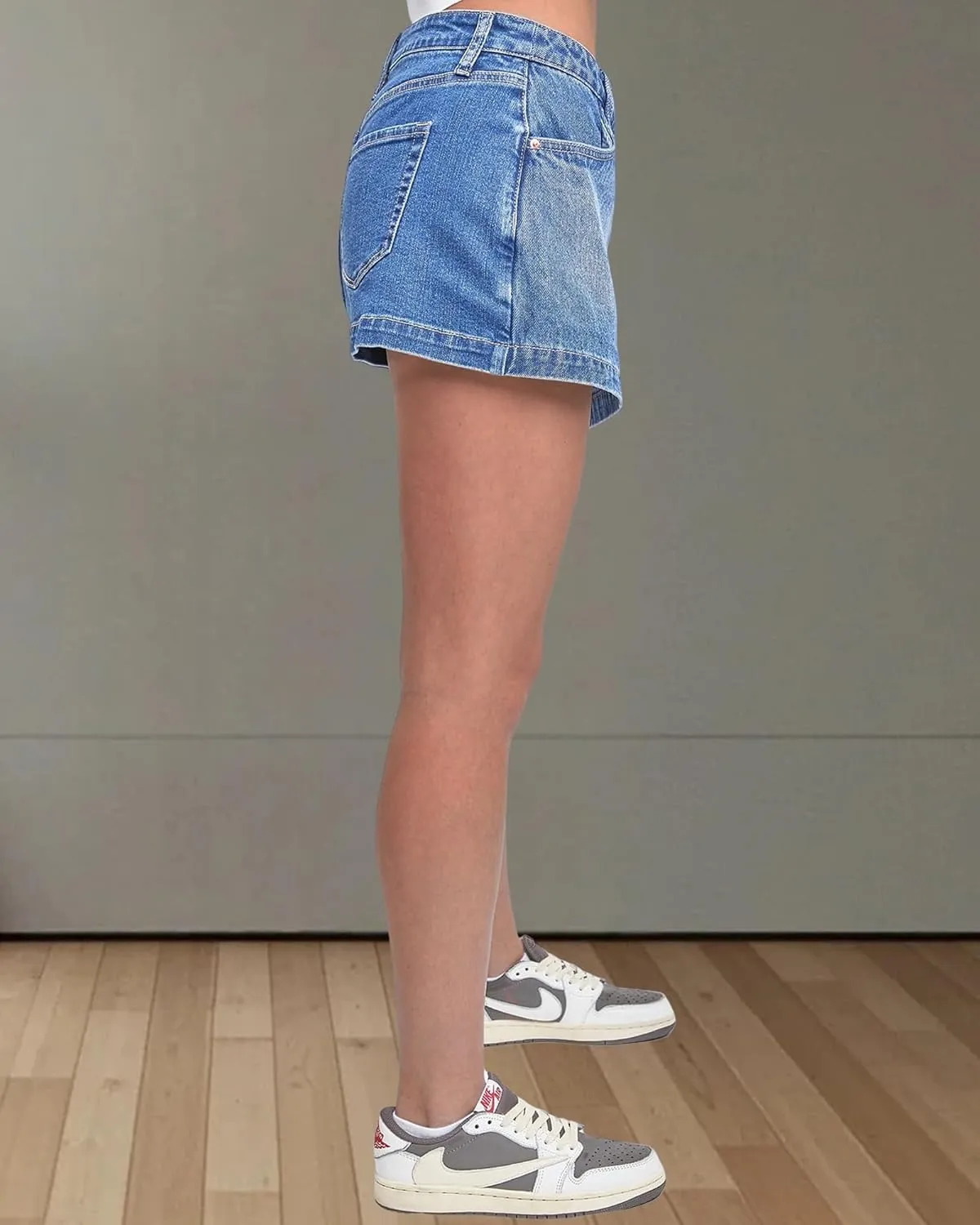Women's High Waisted Denim Mini Skirt Button Front with Side Slit Trendy Asymmetrical Hem Jean Skirt