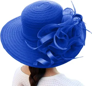 Women's Kentuck𝚢-Derby Church Dress Hat Wide Brim 𝚏 Flower Bridal Shower Hat Derby Hats for Women