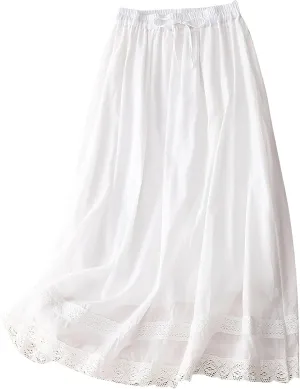 Women's Lace Cotton Linen Skirt Waist A Line Beach Flowy Long Skirts Comfy Summer Vacation Outfits 2025