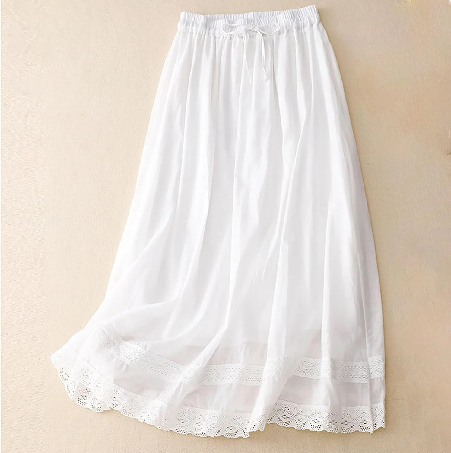 Women's Lace Cotton Linen Skirt Waist A Line Beach Flowy Long Skirts Comfy Summer Vacation Outfits 2025