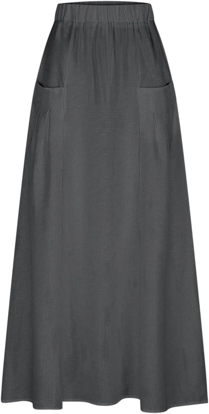 Women's Long Summer Skirts A Line Boho Skirts with Pockets Plus Size Maxi Skirts High Waisted Comfy Beach Skirts