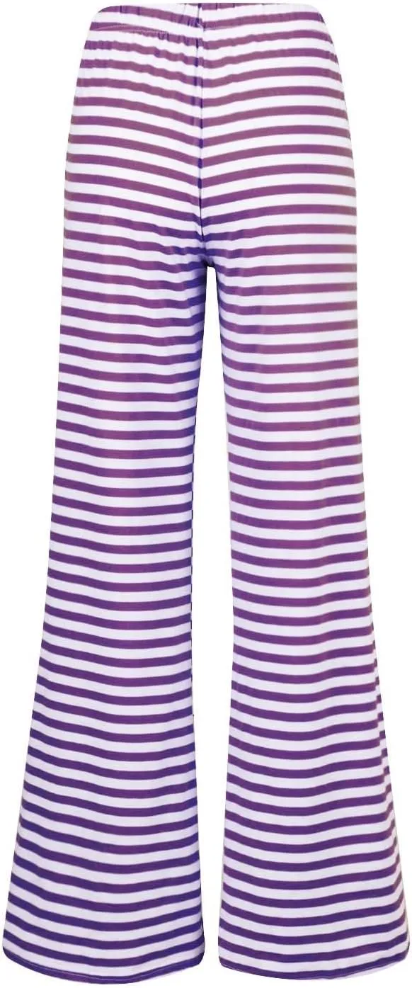 Women's Lounge Pants Straight Leg Drawstring Elastic Waist Stripe Ribbed Sweatpants Comfy Casual Loose Pajama Trousers