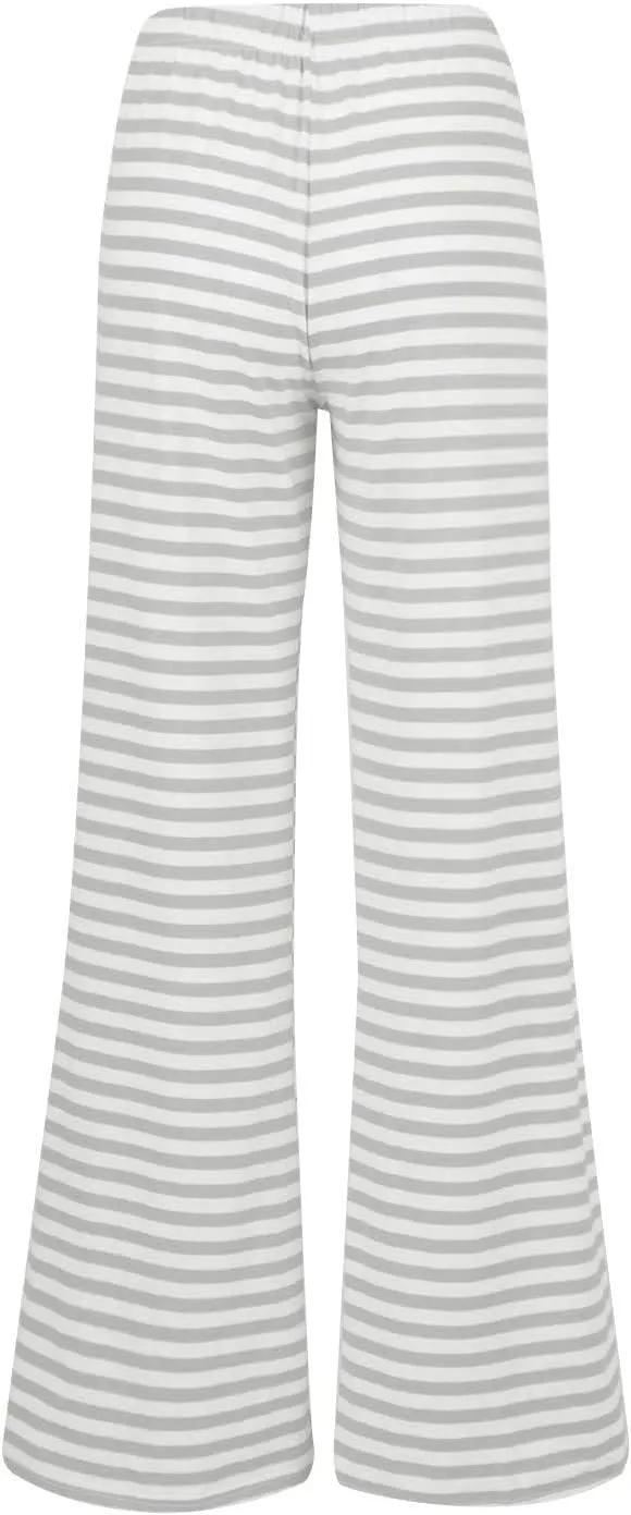 Women's Lounge Pants Straight Leg Drawstring Elastic Waist Stripe Ribbed Sweatpants Comfy Casual Loose Pajama Trousers