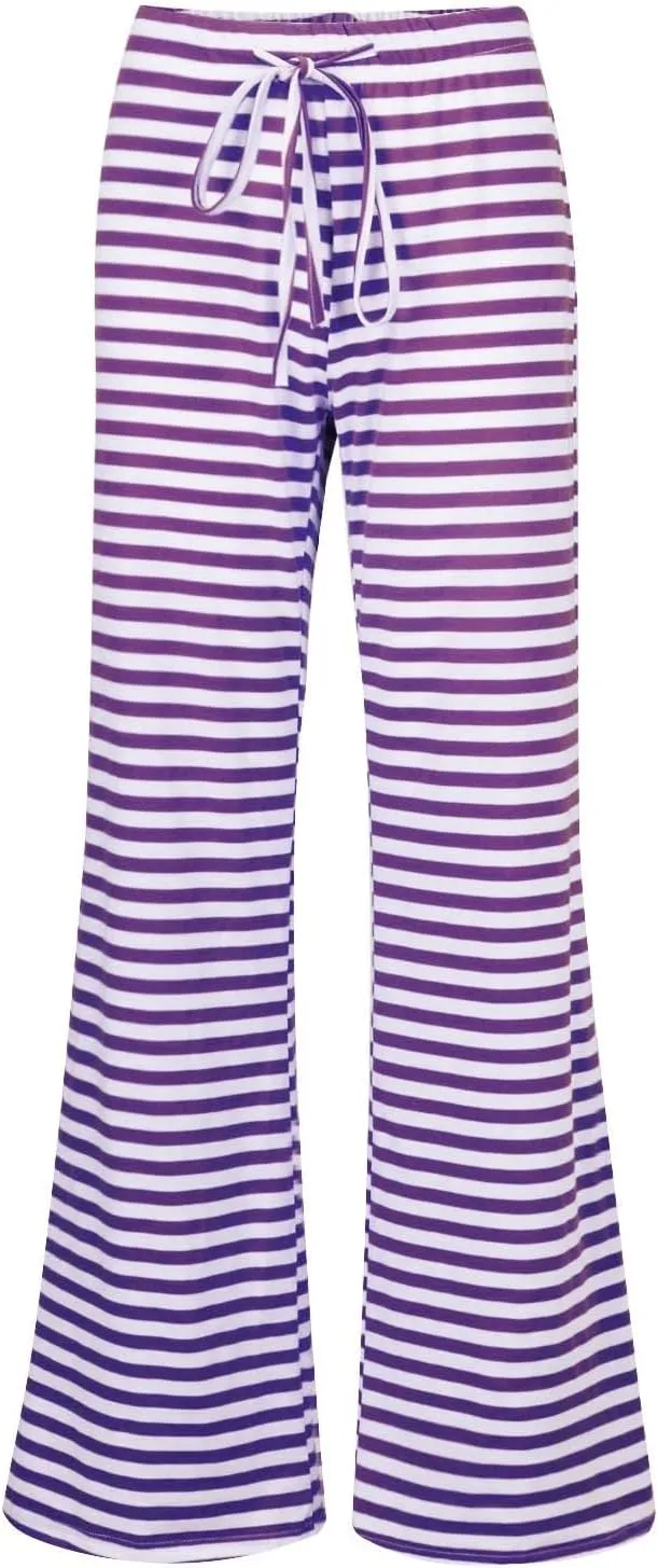 Women's Lounge Pants Straight Leg Drawstring Elastic Waist Stripe Ribbed Sweatpants Comfy Casual Loose Pajama Trousers