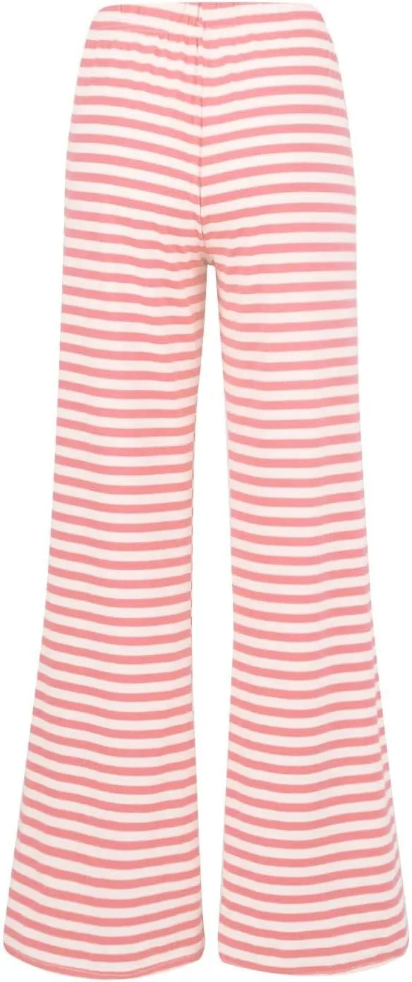 Women's Lounge Pants Straight Leg Drawstring Elastic Waist Stripe Ribbed Sweatpants Comfy Casual Loose Pajama Trousers