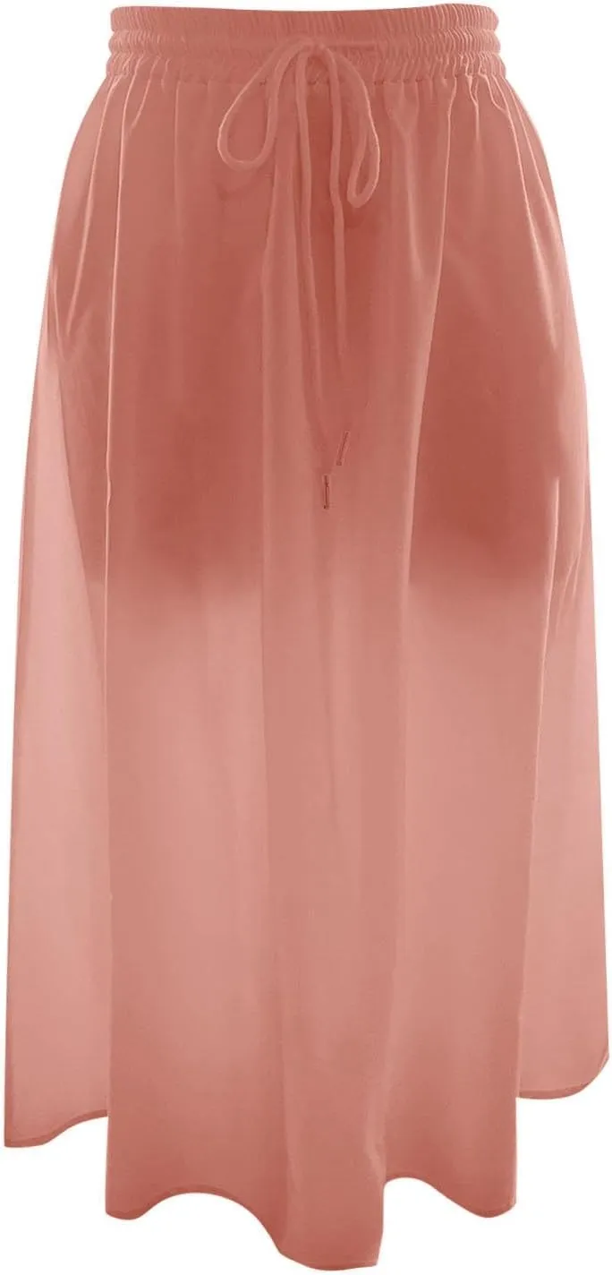 Womens Maxi Boho Skirts Trendy Summer Flowy Floral Midi Skirts with Pockets Lightweight Drawstring High Waisted Skirt