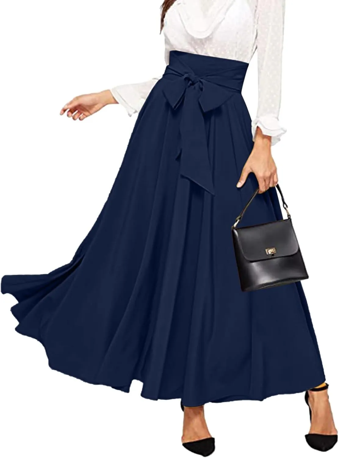 Womens Maxi Skirts Tie Front High Waisted Side Slit Irregular Summer Beach Boho Lightweight Elegant A-line Long Skirt