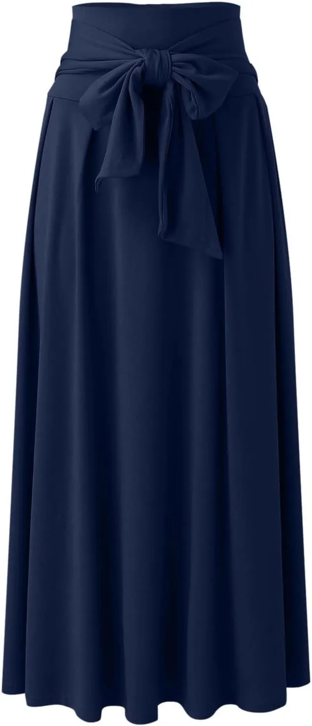 Womens Maxi Skirts Tie Front High Waisted Side Slit Irregular Summer Beach Boho Lightweight Elegant A-line Long Skirt